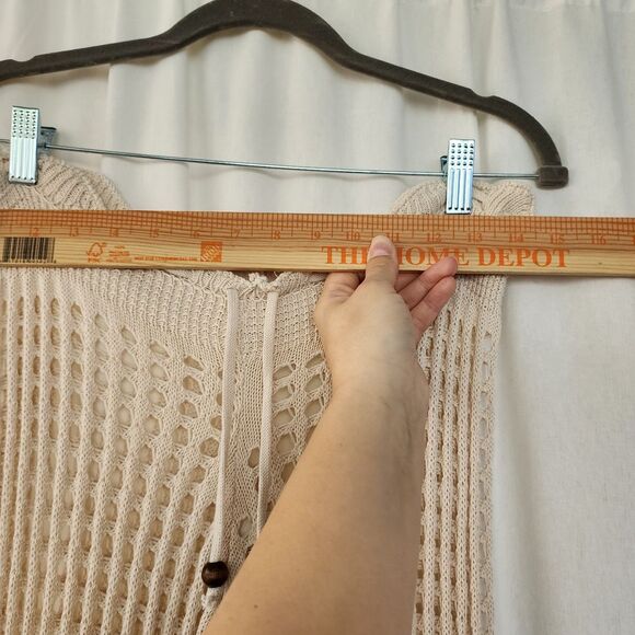 Blanco S Boho Crochet Flare Pants Open Knit Fabric Tan Beige Coastal Cowgirl NWT - Picture 11 of 12